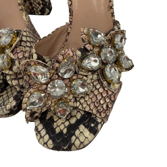 Kate Spade Rhinestone Sandal Heels 9.5 Snakeskin Leather Ankle Strap Statement - Picture 4 of 12